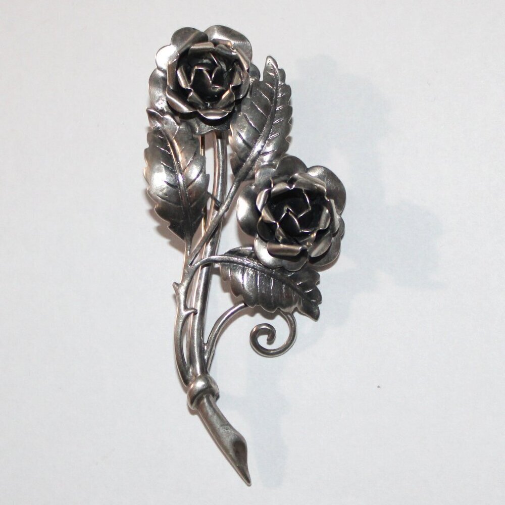 Vintage Sterling Silver Rose Brooch